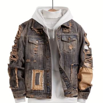 Muška modna patchwork poderana traper jakna