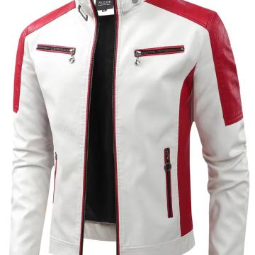Muška motociklistička jakna od PU kože - Crveno-bijela