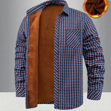 Muška zimska plišana jakna s kopčanjem na gumbe i ovratnikom