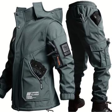 Muški flis set s kapuljačom, patentnim zatvaračem i više džepova