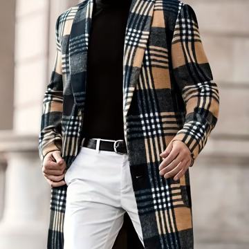 Muški ležerni karirani jednoredni formalni trench kaput