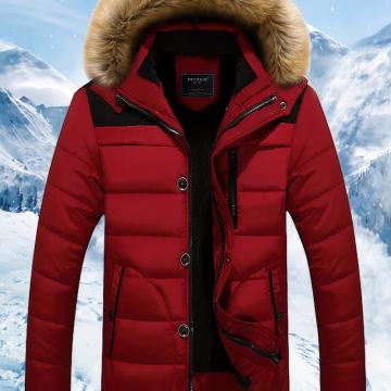 Muški teški plišani zimski kaput,j akna s kapuljačom i ovratnikom