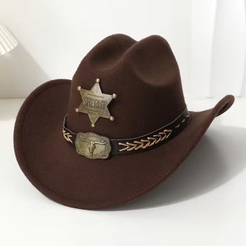 Kaubojski šešir  s značkom SHERIFF i remenom bika
