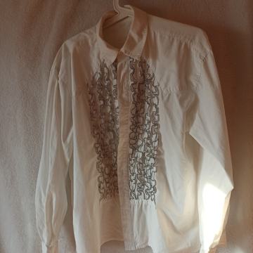 BIJELA MUŠKA KOŠULJA 42 XL VOLANI DUGI RUKAVI ETNO PLES VJENČANJE