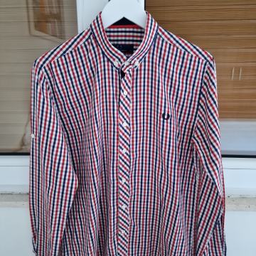 FRED PERRY crvena karirana stretch košulja dugi rukav (L)