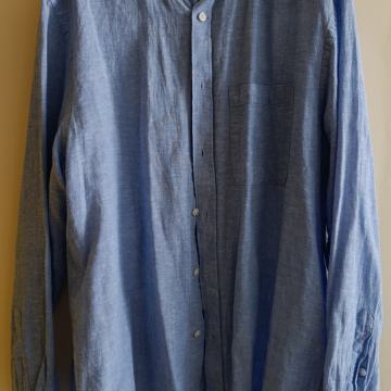 H&M košulja lan / pamuk, svijetlo plava, dugi rukavi