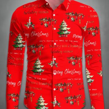 Muška crvena božićna košulja dugih rukava