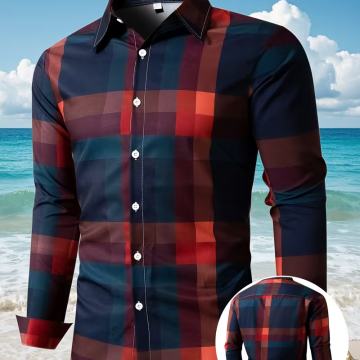 Muška košulja dugih rukava s višebojnim kariranim uzorkom