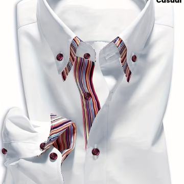 Muška ležerna prugasta bordo košulja uskih krojeva s blokovima boja