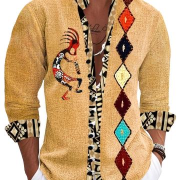 Muška modna košulja s žutim indijskim plemenskim dizajnom