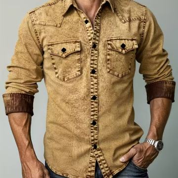 Muška traper košulja dugih rukava u vintage stilu