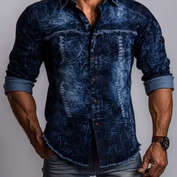 Muška uska traper košulja, ne rastezljiva