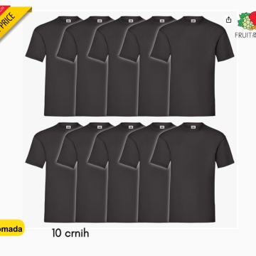 Muška majica, pakiranje 10 komada 195gr,Crne, BESPLATNA DOSTAVA