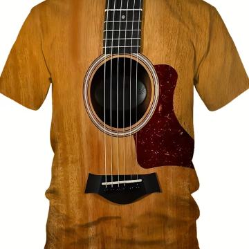 Muška majica kratkih rukava s 3D printom i retro motivom gitare