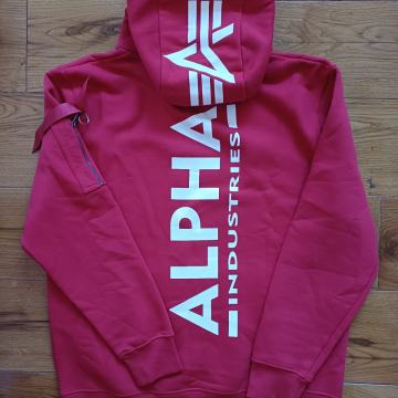 Alpha industries, backprint hoodie, XL, ,crvena
