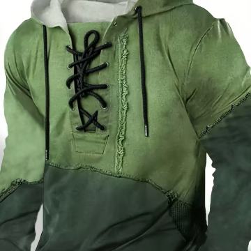 Muška elegantna vojno zelena majica dugih rukava s patchwork dizajnom