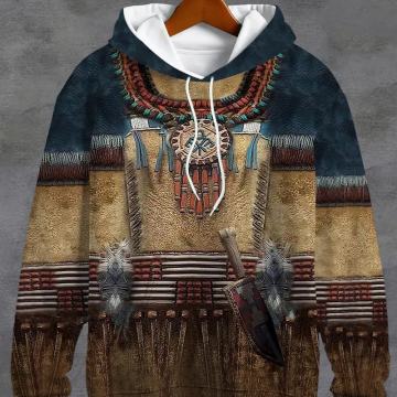 Muška majica s kapuljačom s 3D indijanskim plemenskim  dizajnom