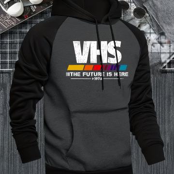 Muška majica s kapuljačom i VHS grafikom, ležerna, svestrana modna