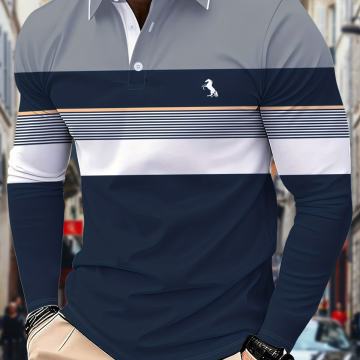 Muška polo majica dugih rukava s temom color-block