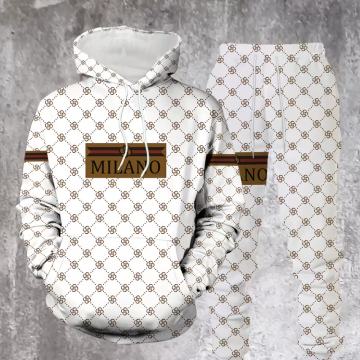 Muški ležerni komplet bijele majice s kapuljačom i trenirke