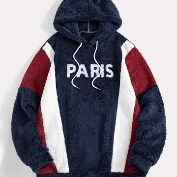 Plišana majica s kapuljačom, natpisom u Parizu i prugama