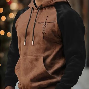 Muška majica s kapuljačom, križnim printom i vjerskim dizajnom