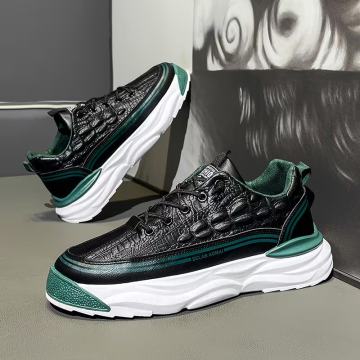 Muške bijelo-zelene niske tenisice s debelim PVC potplatom