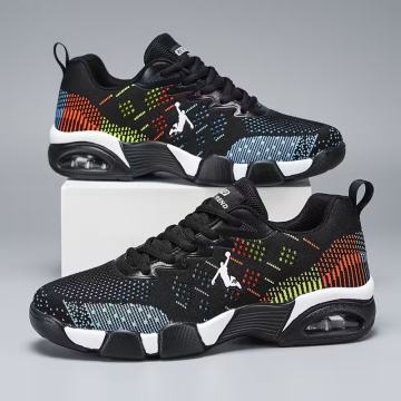 Muške elegantne crno-crvene tenisice s geometrijskim uzorkom