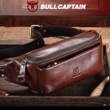 BULLCAPTAIN Muška torba za struk od prave kože, ležerna ret