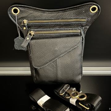 KOZNA-MOTORISTICKA DIZAJNERSKA TORBICA ZA BEDRO-CRNA