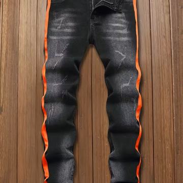 Muške elegantne crne traperice ravnog kroja s elastičnim pojasom