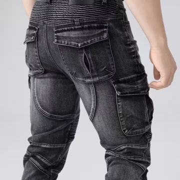 Muške rastezljive uske traperice s više džepova, modne šavove