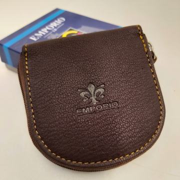 Kožni etui za kovanice smeđi okrugli