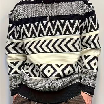 Novi minimalistički crno-bijeli geometrijski pleteni džemper