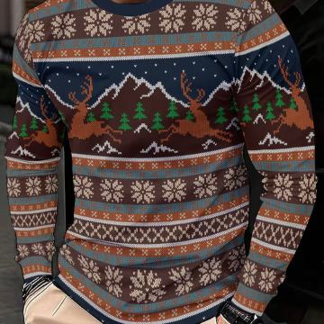 Muška zimska vesta dugih rukava s 3D printom sobova i pahuljica