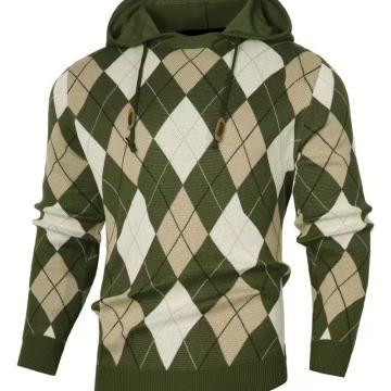 Muški božićni ležerni pleteni džemper s kapuljačom