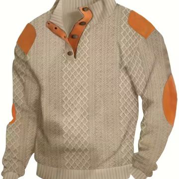 Muški karirani pleteni džemper s ovratnikom i stojećim ovratnikom