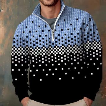 Muški ležeran geometrijski karirani pulover na patentni zatvarač