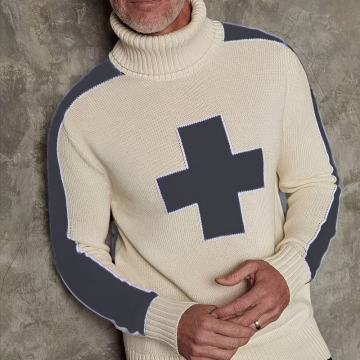 Muški ležerni pulover s visokim ovratnikom i križnim uzorkom