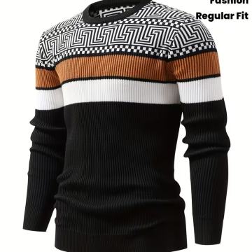 Muški modni pleteni džemper s žakard uzorkom u boji