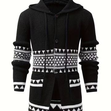 Muški modni pleteni pulover s kapuljačom