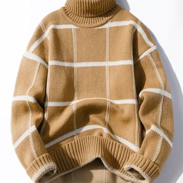 Muški prugasti pleteni džemper s visokim ovratnikom