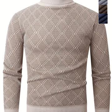 Muški pulover s geometrijskim uzorkom i visokim ovratnikom