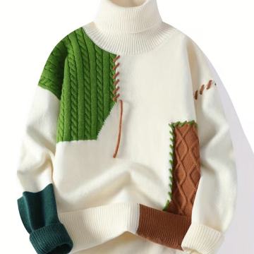 Muški termalni džemper s visokim ovratnikom i dizajnom u boji