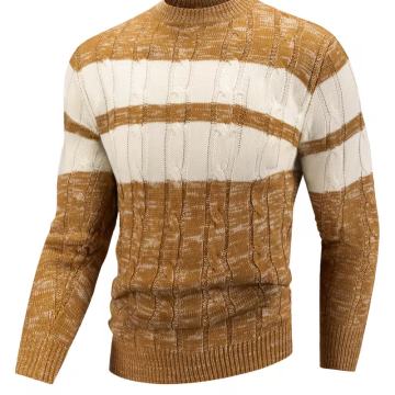 Muški teški džemper - Bež i bijeli pulover s vodoravnim prugama