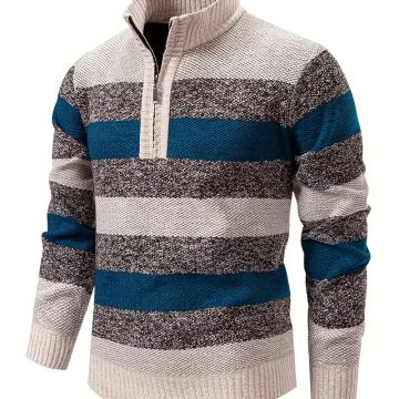 Muški uski pulover s polu-zatvaračem i stojećim ovratnikom