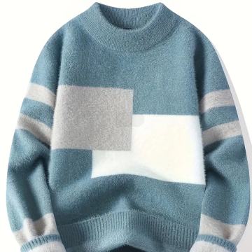 Muški zimski džemper - Mekani plavo-bijeli pleteni