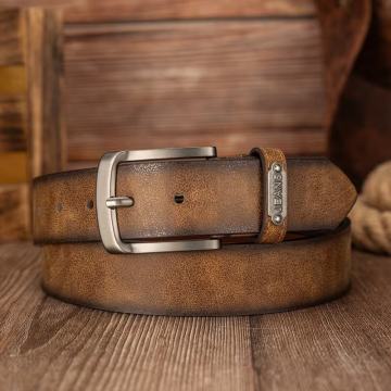 GLEEBUY Muški vintage remen od PU kože s ostarjelom četvrtastom kopčom