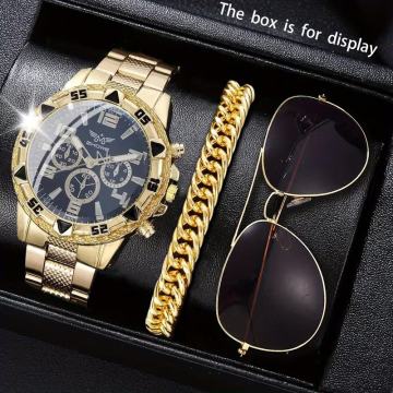 3 komada-Muški moderni luksuzni muški sat,naočale i narukvica