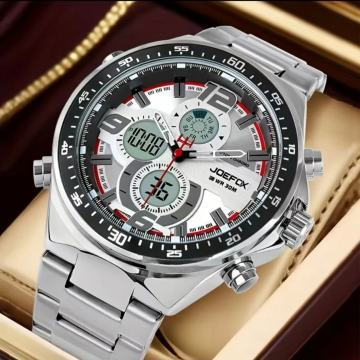 JOEFOX novi muški sat,Dvostruki prikaz analogni/digitalni kronograf!